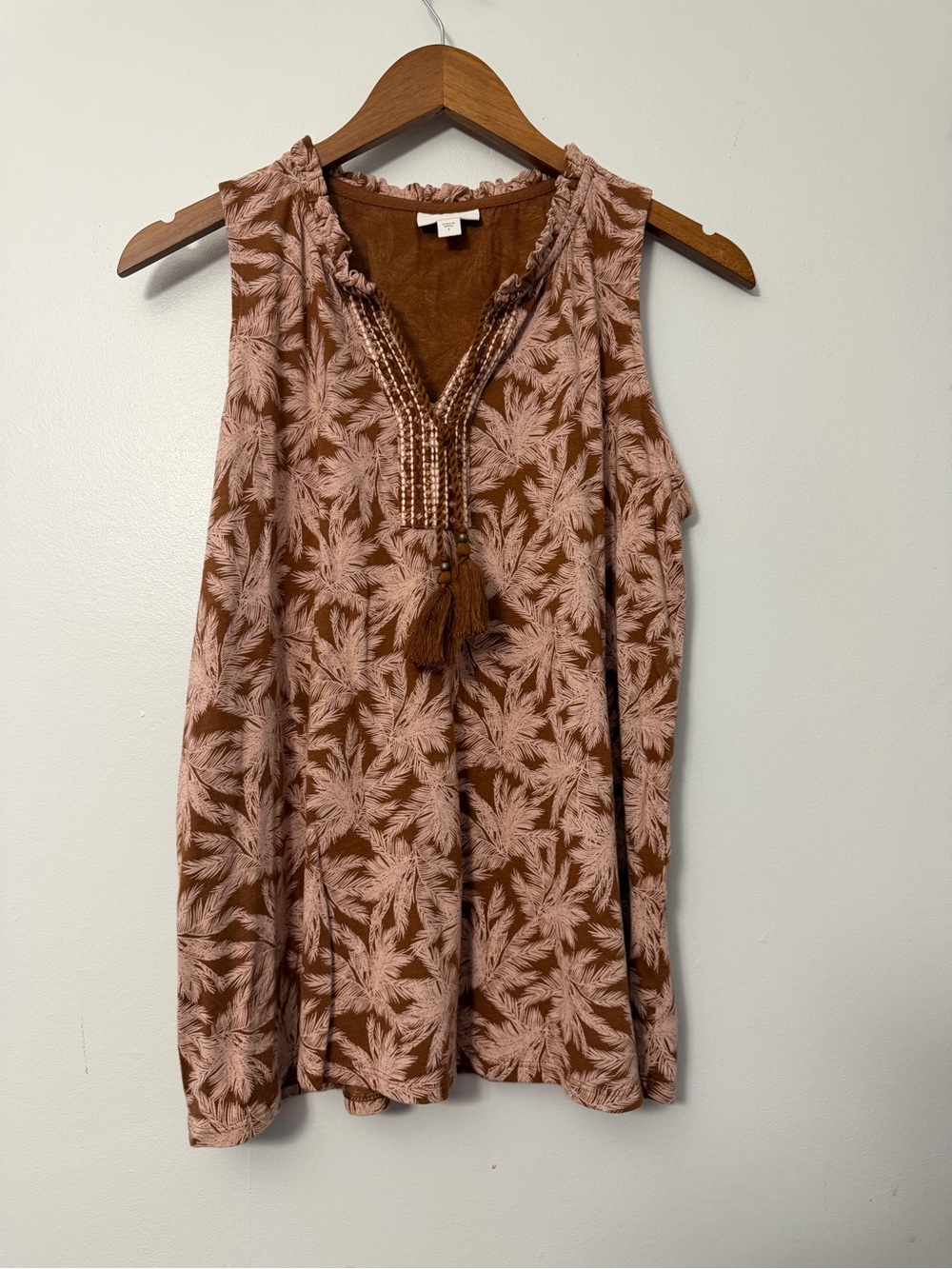 J. Jill Dusty Rose and Brown Tassel V-Neck Camisole